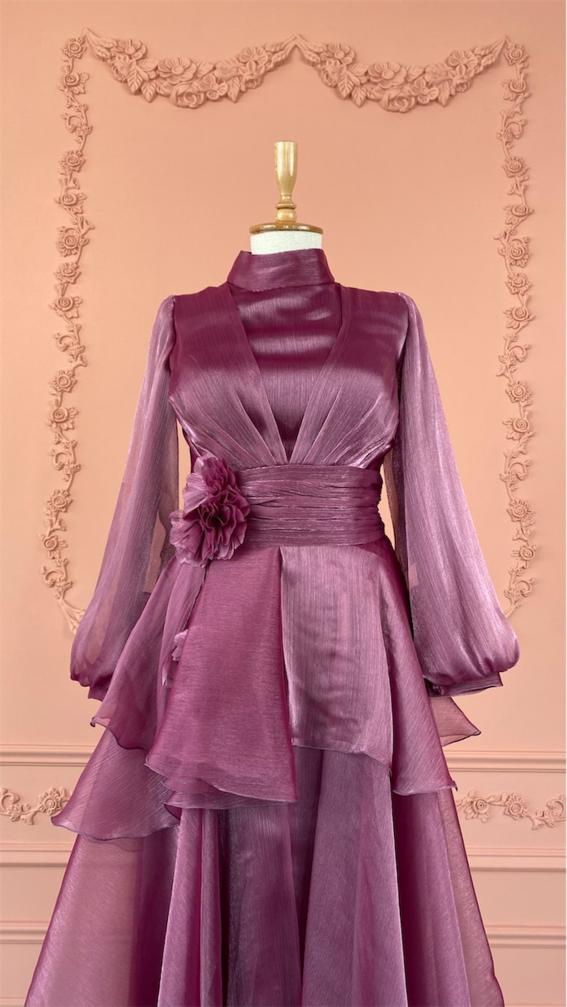 Bridesmaid Nikah Hijab Long Sleeve Maxi Dress Long Dress Islamic Dress Henna Engagement Evening Gown Lilac Muslim Wedding Dress
