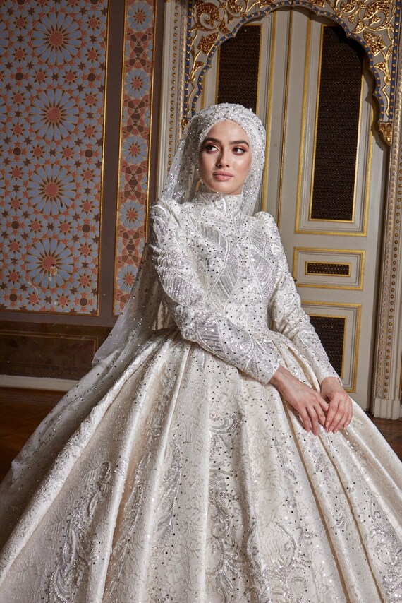 Segah Ecru Hochzeit Gesticktes Kleid Braut muslimische - Etsy