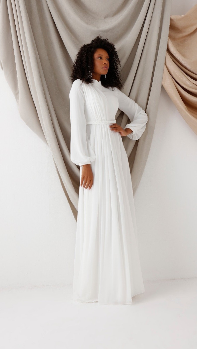 Wedding Dress, Evening Gown, Long sleeve, Bridesmaid, Engagement, Henna, High Neck, Bridal Gowns, Muslim Nikah Dress