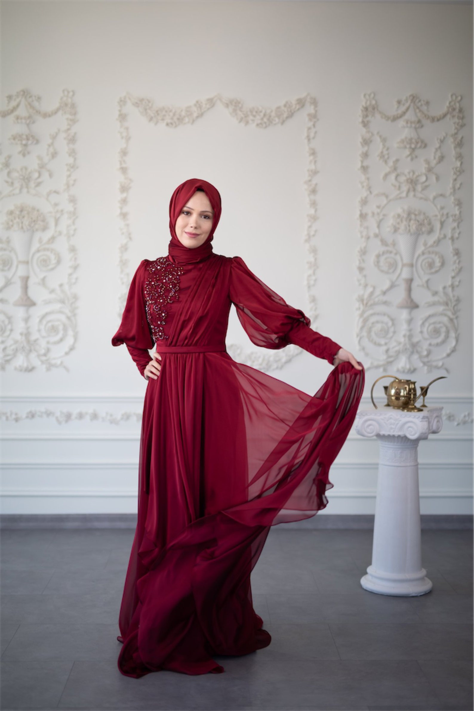 Burgundy Muslim Wedding Dress Long Dress Evening Gown Long | Etsy