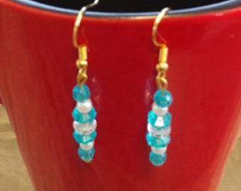 Aqua beads and white pearl accents, Aqua Earrings, gifts for mom, gifts for women, dangle earrings, spring earrings, summer earrings