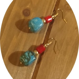 Natuurlijke Jaspis Steen en Rode Koraal Kraal Oorbellen, Turquoise en Rode Oorbellen, Werk Oorbellen, geschenken voor moeder, geschenken voor vrouwen, casual oorbellen