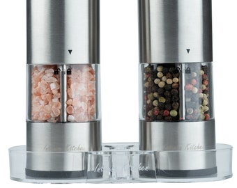 Electric Salt and Pepper Grinder Set: Stainless Steel Mills with Adjustable Coarseness
