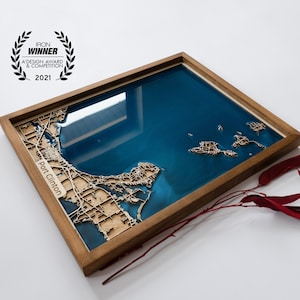 5th Anniversary Gift Wooden Map of Any City in the World | Wood and Epoxy