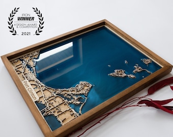 5th Anniversary Gift Wooden Map of Any City in the World | Wood and Epoxy