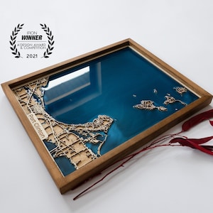 Houten kaart cadeau 5e verjaardag van elke stad ter wereld | Hout en epoxy