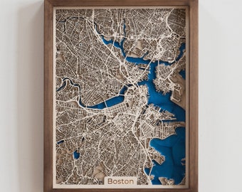 Boston Holz karte |  Personalisiertes Geschenk zur 5. Geburtstagsfeier Hochzeit | Holz und Epoxidharz