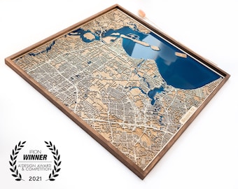 5th Anniversary Gift | Map of Any City in The World | Wood and Epoxy