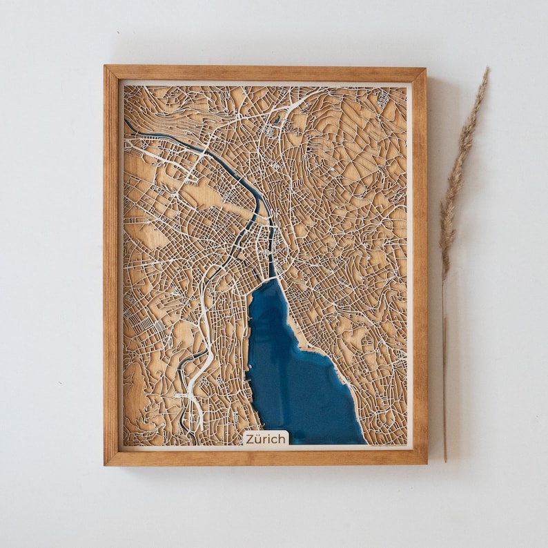 Zurich Wood Map Wood and Epoxy image 2