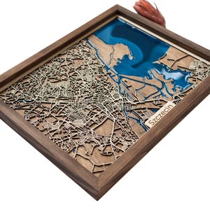 Szczecin : carte | Bois et époxy