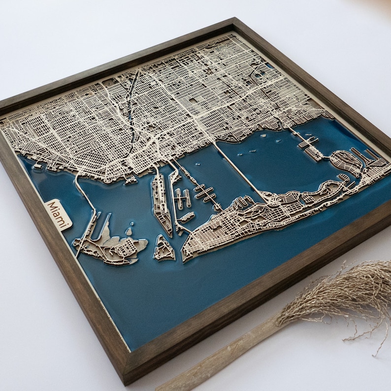 5th Anniversary Gift Wooden Map of Any City in the World Wood and Epoxy image 9