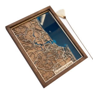 Carte de la Sunshine Coast | Bois et époxy