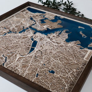 Wooden Map of Any City in the World Unique Personalized Gift for Housewarming 5th Anniversary Birthday Wedding Wood and Epoxy Resin image 2