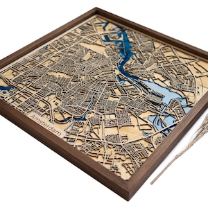 Carte en bois d'Amsterdam | Bois et époxy