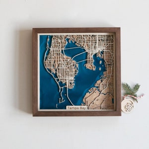 Houtsnede kaartkunst | Aangepaste houten stadskaart | Hout en epoxy