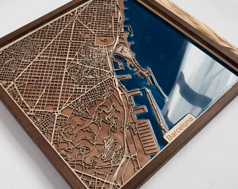 Barcelona Map | Wood and Epoxy