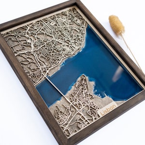 Kaart van Lissabon | Hout en epoxy