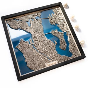Mapa de madera de Seattle / Madera y resina epoxi