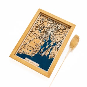 Mappa del Rhode Island / Legno ed epossidica