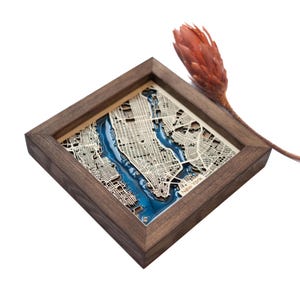 Houten kaart New York |  Uniek gepersonaliseerd cadeau voor housewarming 5e verjaardag verjaardag bruiloft | Hout en epoxyhars