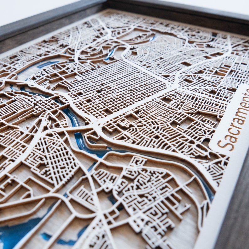 Wood and Epoxy Resin Sacramento Wood Map