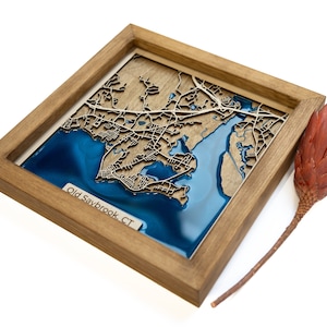 Old Saybrook Map | Wood and Epoxy
