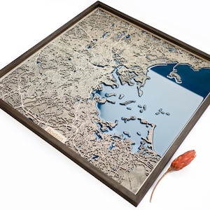 Carte en bois de Boston | Bois et époxy
