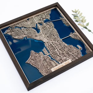 Mapa de Seattle / Madera y Epoxi