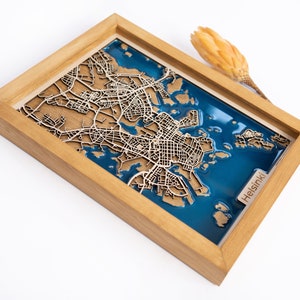 Carte d'Helsinki | Bois et époxy