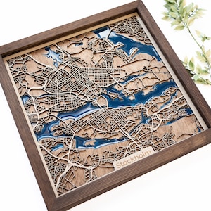 Stockholm Karte | Holz und Epoxydharz