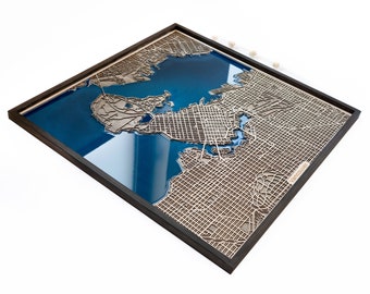 Large Framed Map | Wood and Epoxy