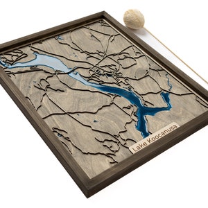 Mappa del lago Koocanusa / Legno ed epossidica