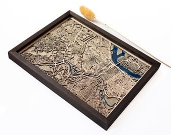 Philadelphia Map | Wood and Epoxy