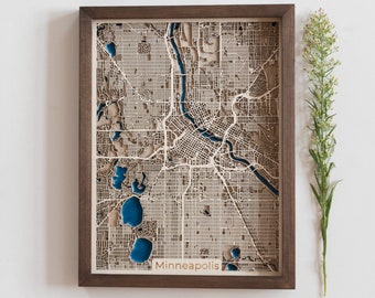 Minneapolis Wooden Map | Custom Map | Wood and Epoxy Resin