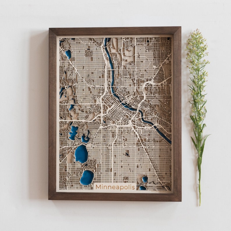 Minneapolis Wooden Map Custom Map Wood and Epoxy Resin image 1