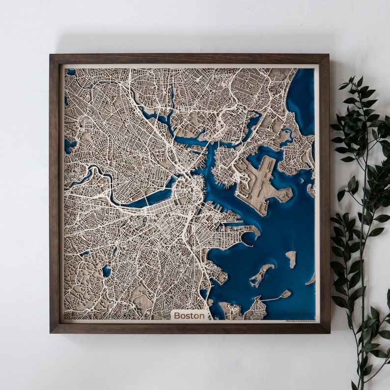 Wooden Map of Boston MA.