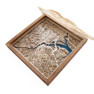 Carte en bois de Washington, DC | Bois et résine époxy