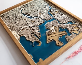 Mother's Day Gift | Personalized Wood Map | Wood and Epoxy Resin