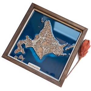 Mapa Hokkaido | Drewno i żywica epoksydowa
