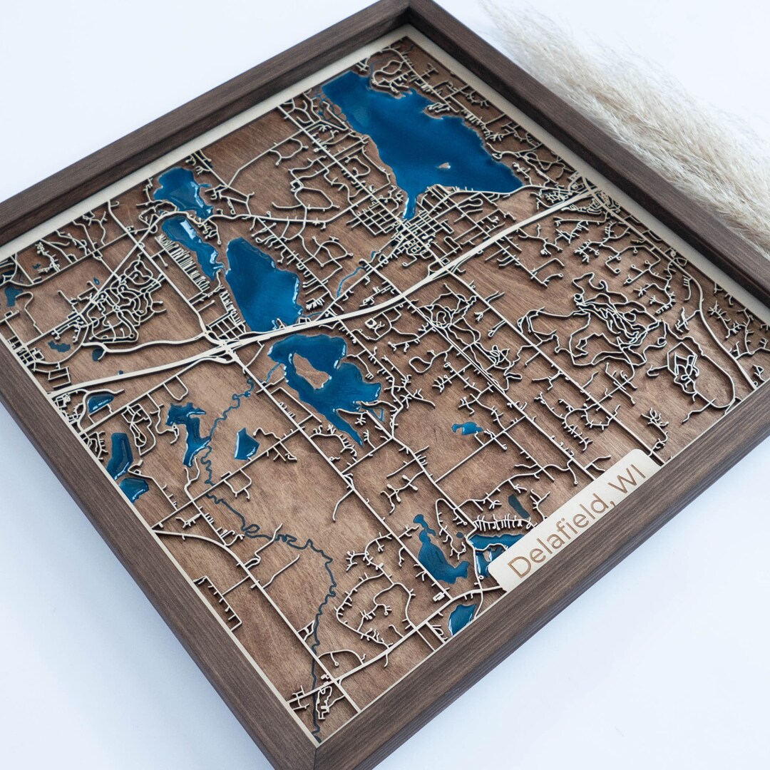Delafield Map Wood and Epoxy Etsy