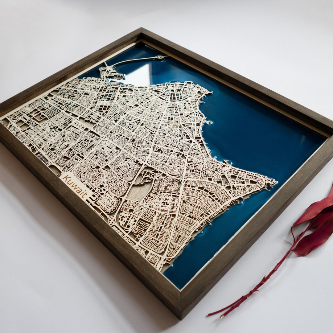 Kuwait Wood Map Wood and Epoxy Resin Etsy