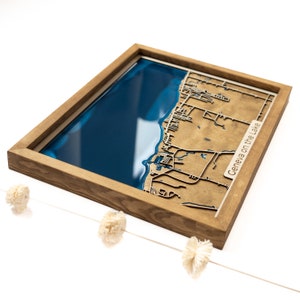 Mappa di Ginevra sul lago / Legno e resina epossidica