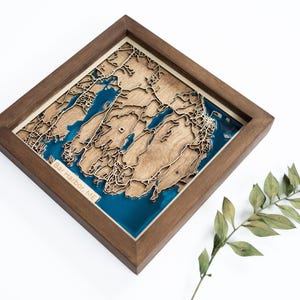 Carte en bois de Bar Harbor | Carte personnalisée | Bois et résine époxy