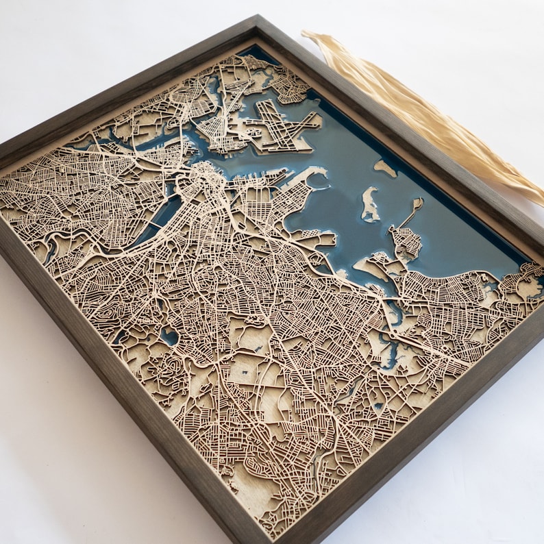 Wooden Map of Any City in the World Unique Personalized Gift for Housewarming 5th Anniversary Birthday Wedding Wood and Epoxy Resin image 4