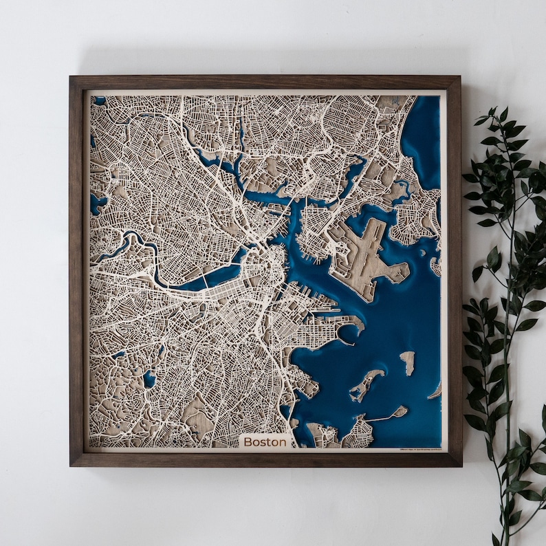 Wooden Map of Any City in the World Unique Personalized Gift for Housewarming 5th Anniversary Birthday Wedding Wood and Epoxy Resin image 1