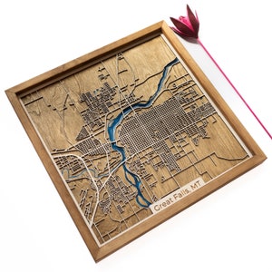 Carte de Great Falls | Bois et époxy