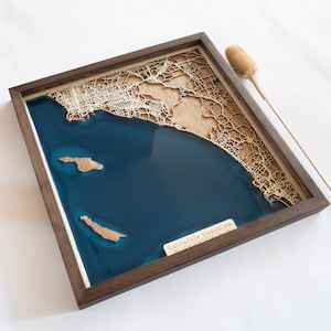 Carte du littoral californien | Bois et époxy