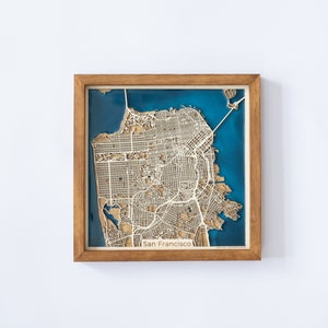 San Francisco Holz karte |  Personalisiertes Geschenk zur 5. Geburtstagsfeier Hochzeit | Holz und Epoxidharz