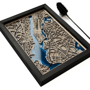 Cadeau marathon New York | Hout- en epoxykaart