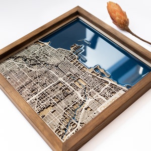 Carte de Chicago | Bois et époxy | Expédition rapide